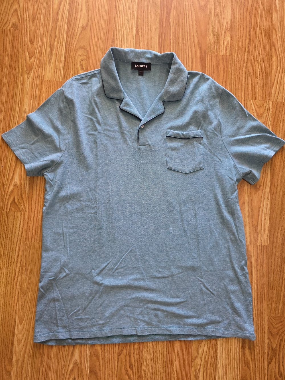Express Men’s Heathered Light Blue Polo with Chest Pocket